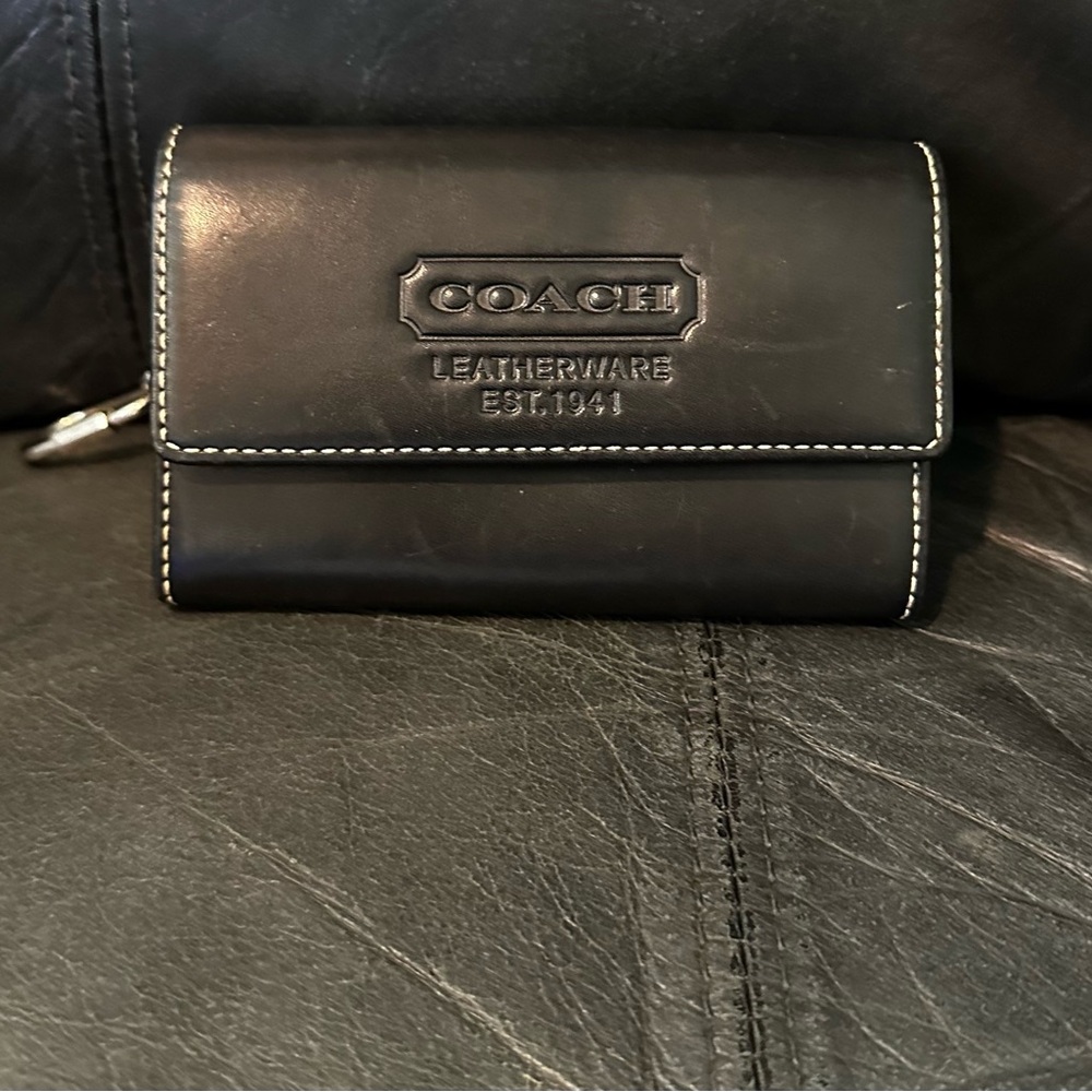 Coach Black Leather Compact Wallet